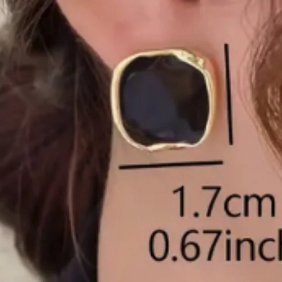 Women's Black Versatile Geometric Square Earrings with Gold Outline - Very Chick - Picture 4 of 7